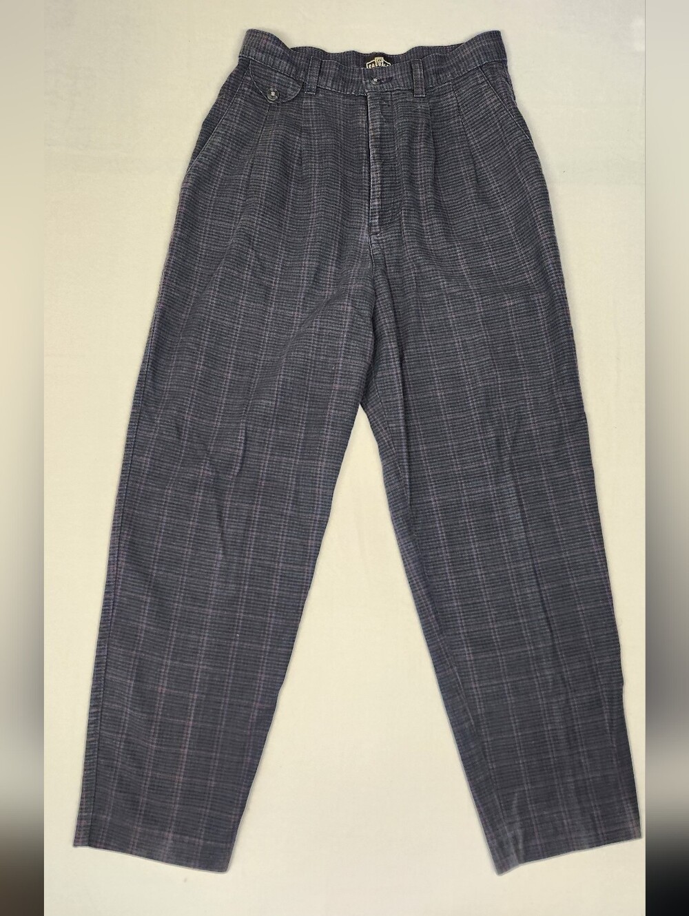 Lee Vintage 90s 100% Cotton Charcoal Plaid Pleated Trouser Sz 26" Heritage Pink